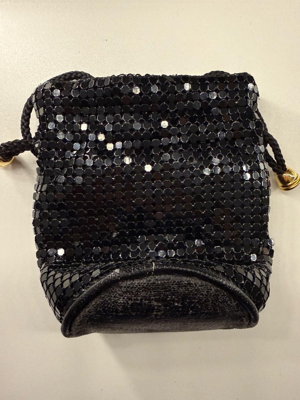 Black Sequin Drawstring Evening Bag